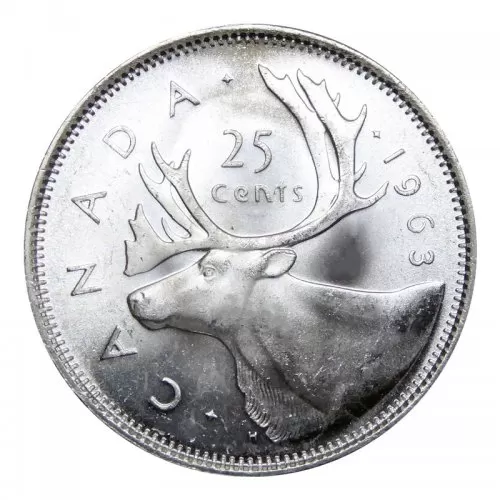1963 Canadian 25-Cent Caribou Silver Quarter Coin (Brilliant Uncirculated)
