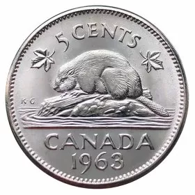 1963 Canadian 5-Cent Beaver Nickel Coin (Brilliant Uncirculated)
