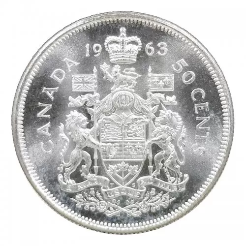 1963 Canadian 50-Cent Coat of Arms Silver Half Dollar Coin (Uncirculated) 