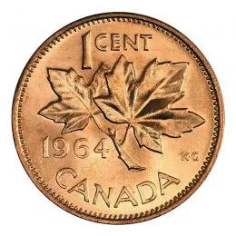 1964 Canadian 1-Cent Maple Leaf Twig Penny Coin (Brilliant Uncirculated)