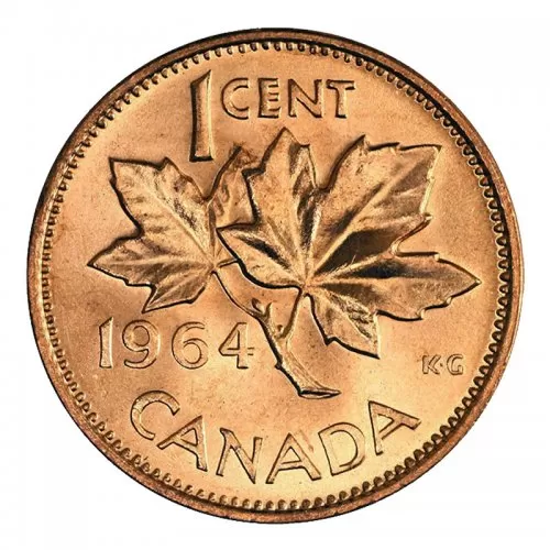 1964 Canadian 1-Cent Maple Leaf Twig Penny Coin (Brilliant Uncirculated)