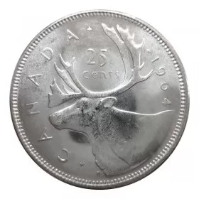 1964 Canadian 25-Cent Caribou Silver Quarter Coin (Brilliant Uncirculated)