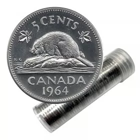 1964 Canadian 5-Cent Beaver Nickel Roll in Coin Tube (Brilliant Uncirculated)