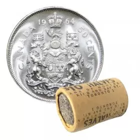 1964 Canadian 50-Cent Coat of Arms Silver Half Dollar Original Coin Roll 