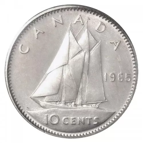 1965 Canadian 10-Cent Bluenose Schooner Dime Silver Coin (Brilliant Uncirculated)