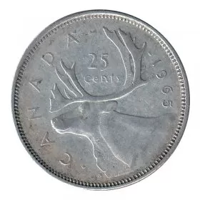 1965 Canadian 25-Cent Caribou Silver Quarter Coin (Circulated)