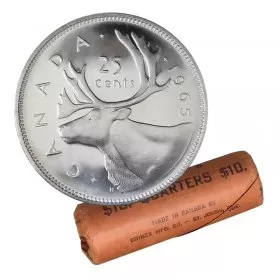 1965 Canadian 25-Cent Caribou Silver Quarter Original Coin Roll-in coin tube