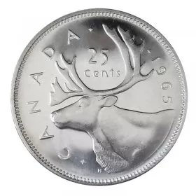 1965 Canadian 25-Cent Caribou Silver Quarter Coin (Brilliant Uncirculated)