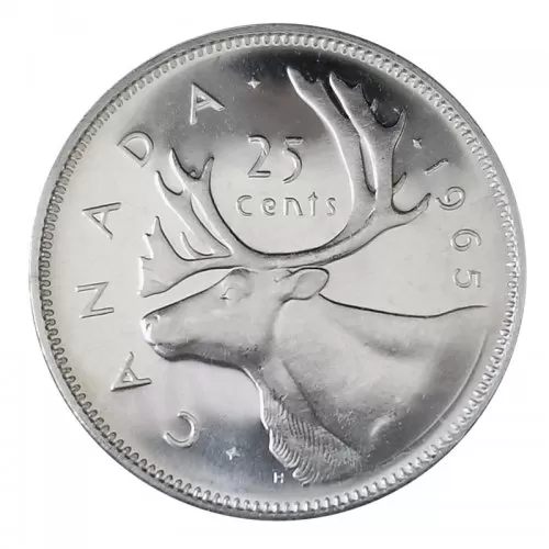 1965 Canadian 25-Cent Caribou Silver Quarter Coin (Brilliant Uncirculated)