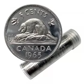1965 Canadian 5-Cent Beaver Nickel Roll in Coin Tube (Brilliant Uncirculated)