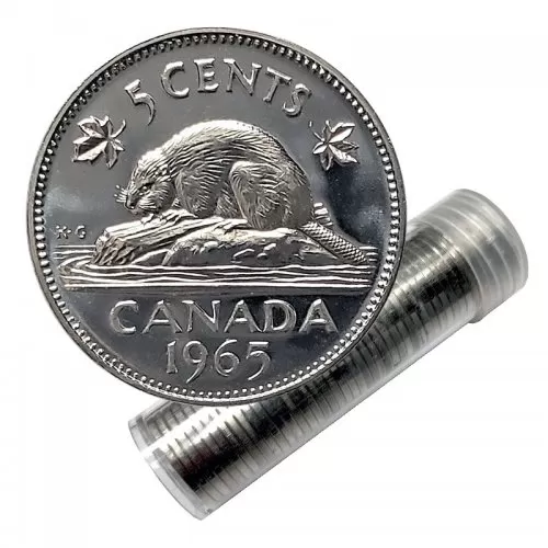 1965 Canadian 5-Cent Beaver Nickel Roll in Coin Tube (Brilliant Uncirculated)