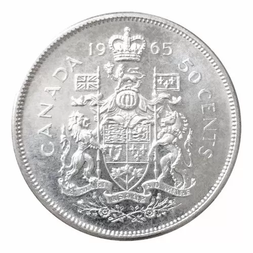 1965 Canadian 50-Cent Coat of Arms Silver Half Dollar Coin (Uncirculated) 