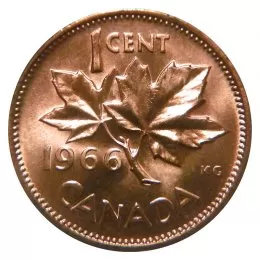 1966 Canadian 1-Cent Maple Leaf Twig Penny Coin (Brilliant Uncirculated)