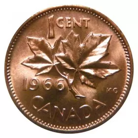 1966 Canadian 1-Cent Maple Leaf Twig Penny Coin (Brilliant Uncirculated)