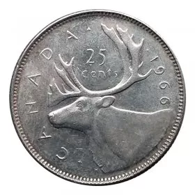 1966 Canadian 25-Cent Caribou Silver Quarter Coin (Circulated)