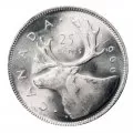 1966 Canadian 25-Cent Caribou Silver Quarter Original Coin Roll-in coin tube