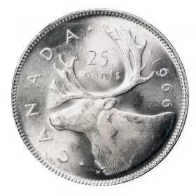1966 Canadian 25-Cent Caribou Silver Quarter Coin (Brilliant Uncirculated)