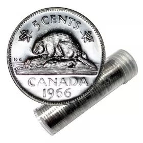1966 Canadian 5-Cent Beaver Nickel Coin Roll  (Circulated)
