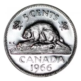 1966 Canadian 5-Cent Beaver Nickel Coin (Brilliant Uncirculated)