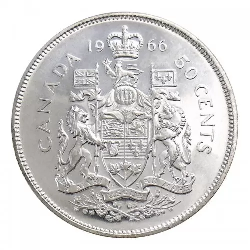 1966 Canadian 50-Cent Coat of Arms Silver Half Dollar Coin (Uncirculated) 
