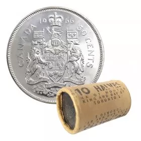 1966 Canadian 50-Cent Coat of Arms Silver Half Dollar Original Coin Roll-in coin tube