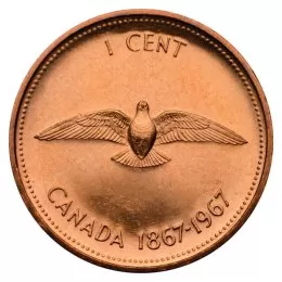 1967 (1867-) Canadian 1-Cent Rock Dove Confederation Centennial Penny Coin (Brilliant Uncirculated)-may be slightly toned