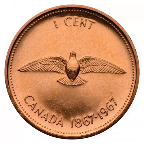 1967 (1867-) Canadian 1-Cent Rock Dove Confederation Centennial Penny Coin (Brilliant Uncirculated)