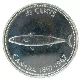 1967 (1867-) Canadian 10-Cent Mackerel (Fish) Confederation Centennial Silver Dime Coin (Brilliant Uncirculated)