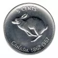 1967 (1867-) Canadian 5-Cent Rabbit/Hare Confederation Centennial Nickel coin roll EF-UNC