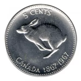 1967 (1867-) Canadian 5-Cent Rabbit/Hare Confederation Centennial Nickel Coin (Brilliant Uncirculated)