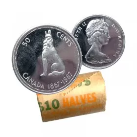 1967 (1867-) Canadian 50-Cent Howling Wolf Confederation Centennial Silver Half Dollar Original Coin Roll