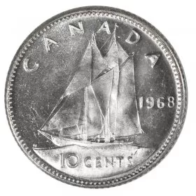 1968 Canadian 10-Cent Bluenose Schooner Dime Silver Coin (Brilliant Uncirculated)