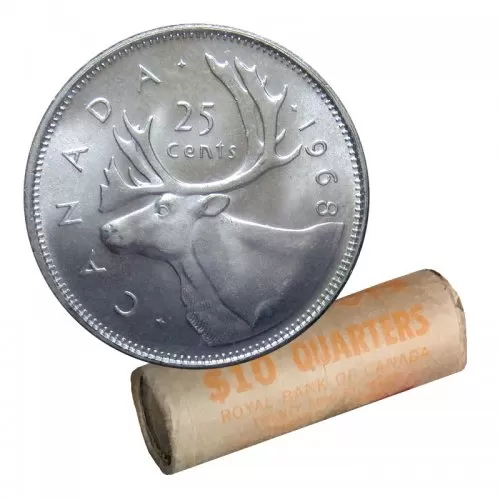 1968 Canadian 25-Cent Caribou Silver Quarter Original Coin Roll