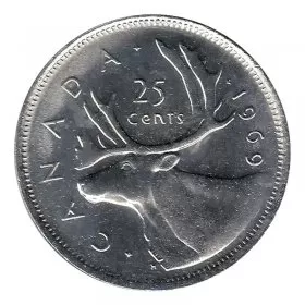 1969 Canadian 25-Cent Caribou Quarter Coin (Brilliant Uncirculated)