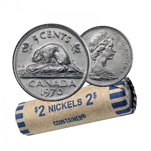 1970 Canadian 5-Cent Beaver Nickel Coin Roll (Circulated)