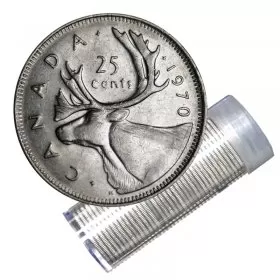 1970 Canadian 25-Cent Caribou Quarter Roll in Coin Tube or paper wrap (Circulated)