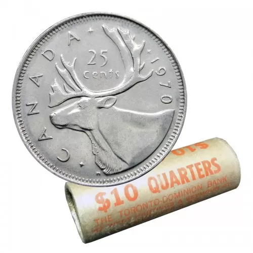 1970 Canadian 25-Cent Caribou Quarter Original Coin Roll