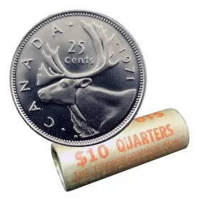 1971 Canadian 25-Cent Caribou Quarter Original Coin Roll