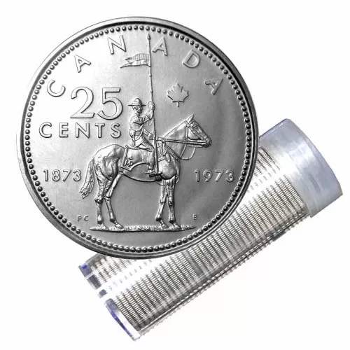 1973 (1873-) Canadian 25-Cent RCMP Mounted Police Centennial Quarter Coin Roll in Tube or paper wrap (Circulated)