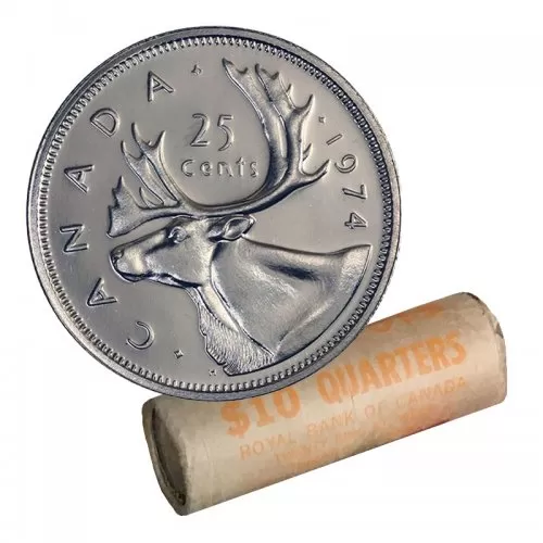 1974 Canadian 25-Cent Caribou Quarter Original Coin Roll