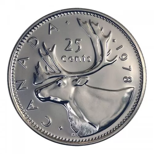 1978 LARGE DENTICLES Canadian 25-Cent Caribou Quarter Coin (Brilliant Uncirculated)