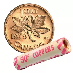 1979 Canadian 1-Cent Maple Leaf Twig Penny Original Coin Roll