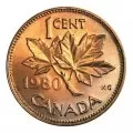 1980 Canadian 1-Cent Maple Leaf Twig Penny Original Coin Roll