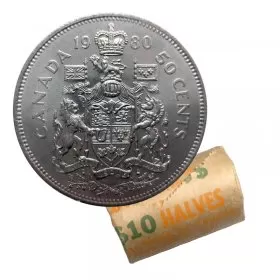1980 Canadian 50-Cent Coat of Arms Half Dollar Original Coin Roll