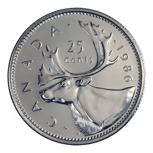 1986 Canadian 25-Cent Caribou Quarter Coin (Brilliant Uncirculated)