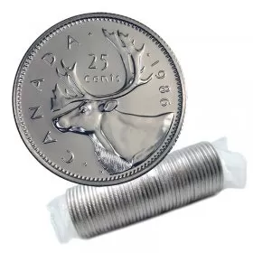 1986 Canadian 25-Cent Caribou Quarter Original Coin Roll