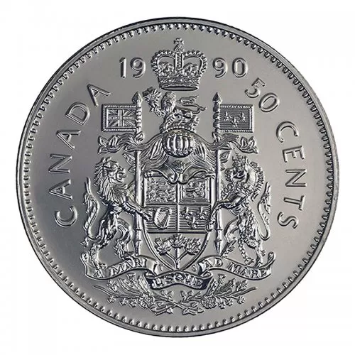 1990 Canadian 50-Cent Coat of Arms Half Dollar Coin (Brilliant Uncirculated)
