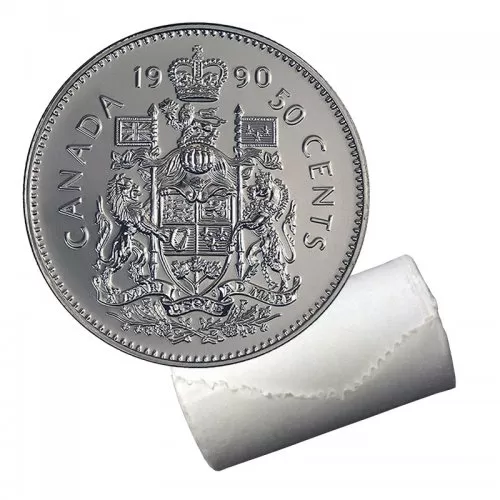 1990 Canadian 50-Cent Coat of Arms Half Dollar Original Coin Roll