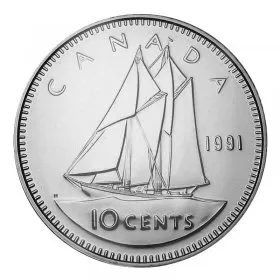 1991 Canadian 10-Cent Bluenose Schooner Dime Coin (Brilliant Uncirculated)