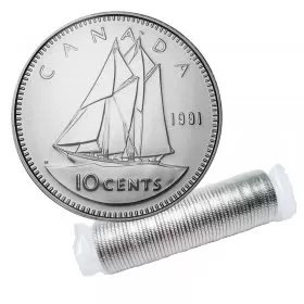 1991 Canadian 10-Cent Bluenose Schooner Dime Original Coin Roll
